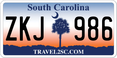 SC license plate ZKJ986