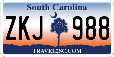 SC license plate ZKJ988