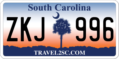 SC license plate ZKJ996