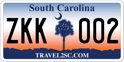 SC license plate ZKK002