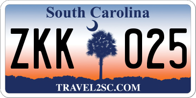 SC license plate ZKK025