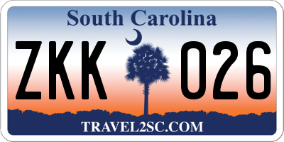 SC license plate ZKK026