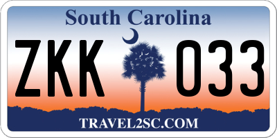 SC license plate ZKK033