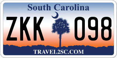 SC license plate ZKK098