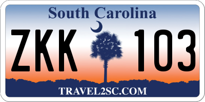SC license plate ZKK103