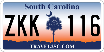 SC license plate ZKK116