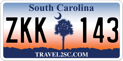 SC license plate ZKK143