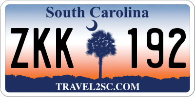 SC license plate ZKK192
