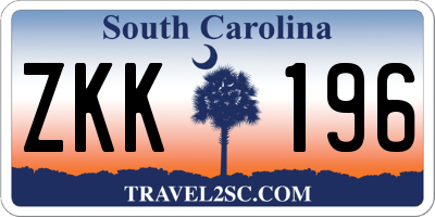 SC license plate ZKK196