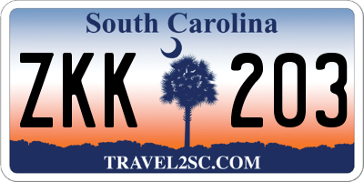 SC license plate ZKK203