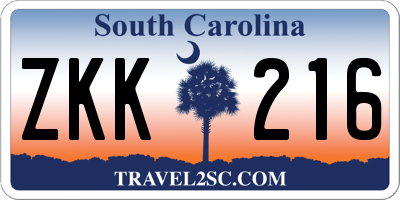 SC license plate ZKK216