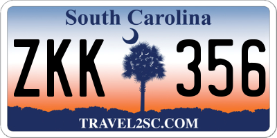 SC license plate ZKK356