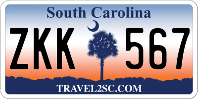 SC license plate ZKK567