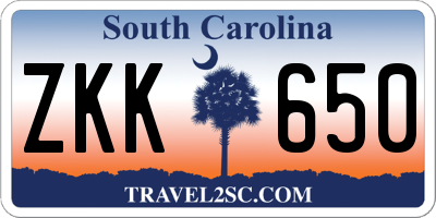 SC license plate ZKK650