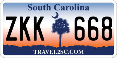 SC license plate ZKK668