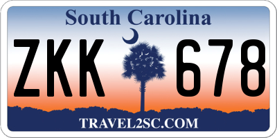 SC license plate ZKK678