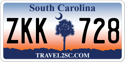 SC license plate ZKK728
