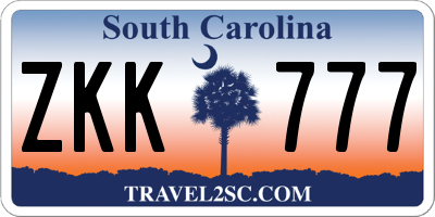 SC license plate ZKK777
