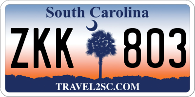 SC license plate ZKK803