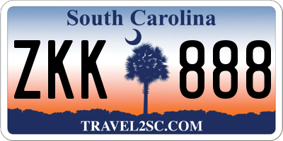 SC license plate ZKK888