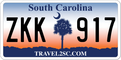 SC license plate ZKK917