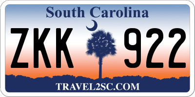 SC license plate ZKK922
