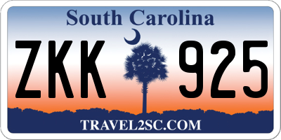 SC license plate ZKK925