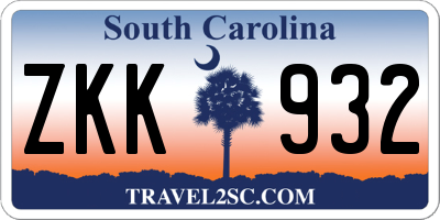 SC license plate ZKK932