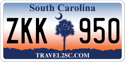 SC license plate ZKK950