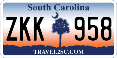 SC license plate ZKK958