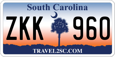 SC license plate ZKK960