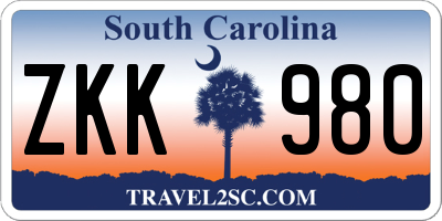 SC license plate ZKK980