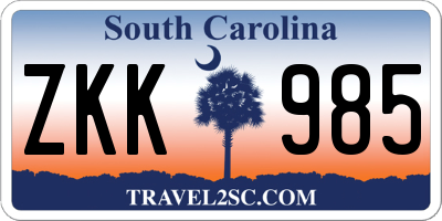 SC license plate ZKK985
