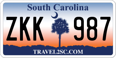 SC license plate ZKK987