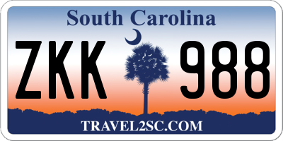 SC license plate ZKK988