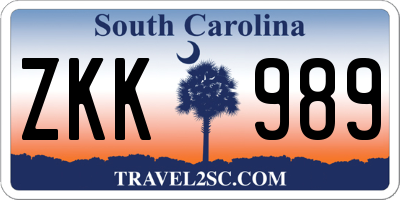 SC license plate ZKK989