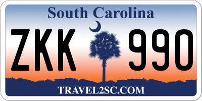 SC license plate ZKK990