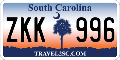 SC license plate ZKK996