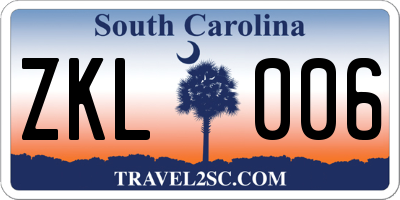 SC license plate ZKL006