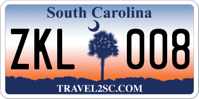 SC license plate ZKL008