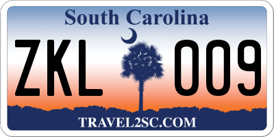 SC license plate ZKL009