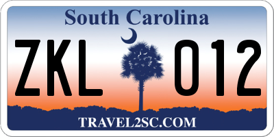 SC license plate ZKL012