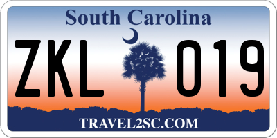 SC license plate ZKL019