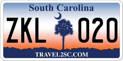 SC license plate ZKL020