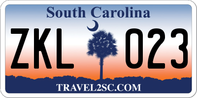 SC license plate ZKL023