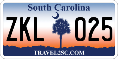 SC license plate ZKL025