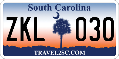 SC license plate ZKL030
