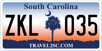 SC license plate ZKL035