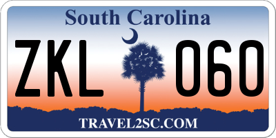 SC license plate ZKL060