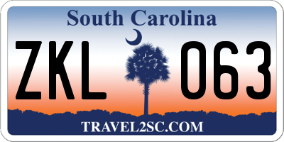 SC license plate ZKL063